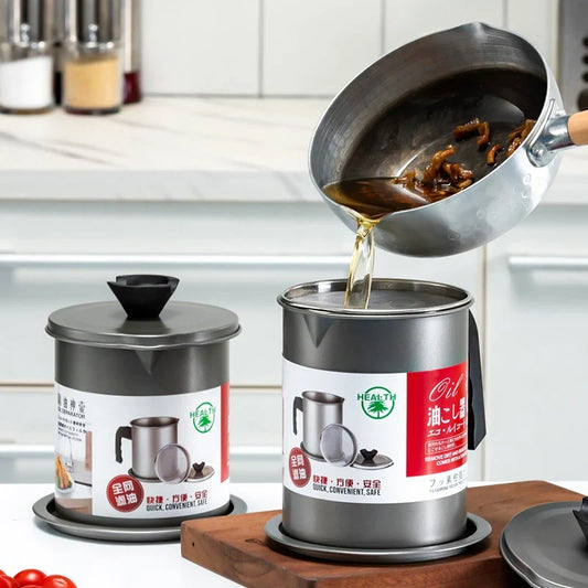 Stainless Steel Kitchen Oil Filter Pot With Tray