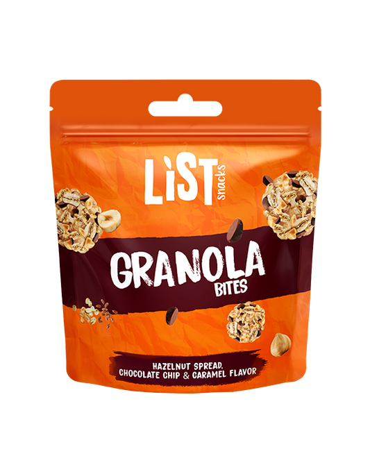 List Hazelnut Butter, Chocolate Chip & Caramel Flavored Granola Balls