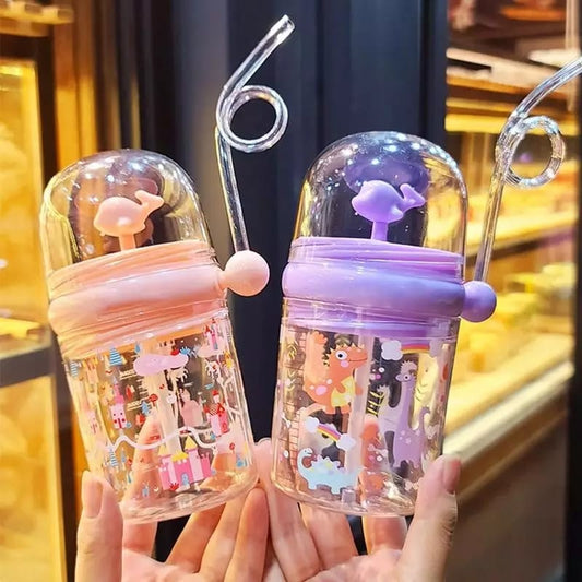 Baby Water Bottle Cartoon Whale Children Cup Baby Feeding Bottle Straw Water Cup Outdoor Portable Cup with Straw 250 ML SF Traders