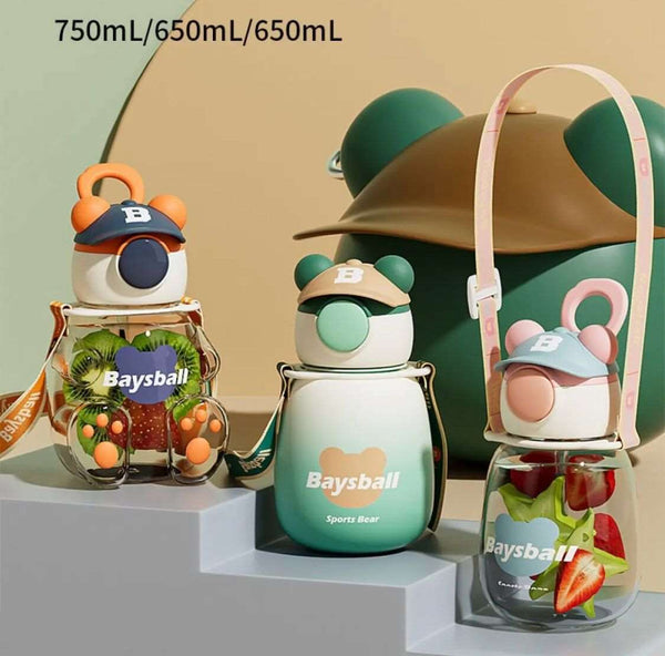 Children's Plastic Tritan Sports Bottle With Straw Portable Leakproof Cute Cartoon Student Straps  BPA Free Bottle SF Traders