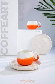 Doreline Coffeart Orange Double Color Handmade Turkish Cup SF Traders