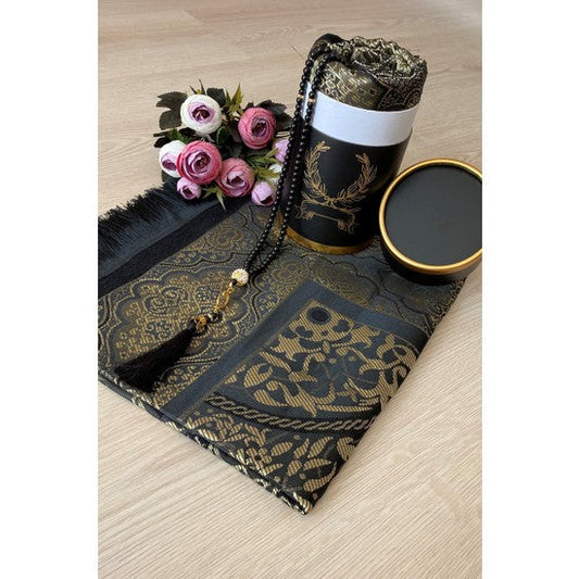Dowry Gift Boxed Gold Prayer Rug Set Luxury Taffeta Prayer Rug Hediya Set SF Traders