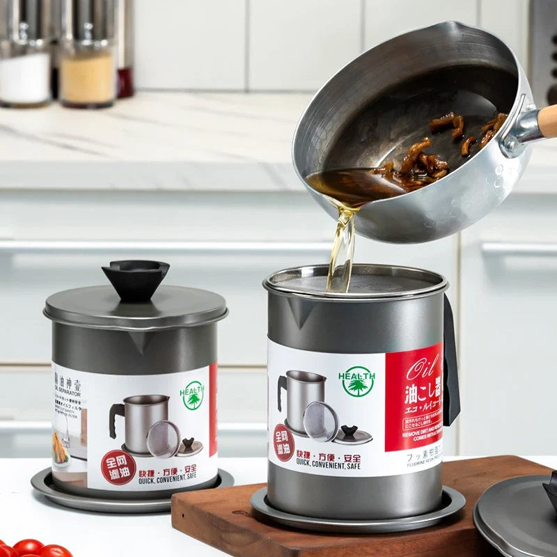 Stainless Steel Kitchen Oil Filter Pot With Tray