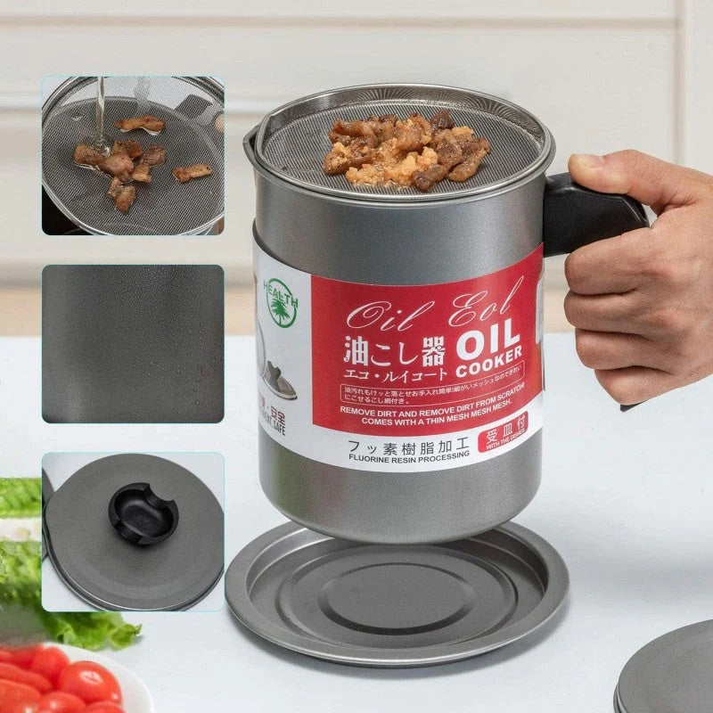 Stainless Steel Kitchen Oil Filter Pot With Tray