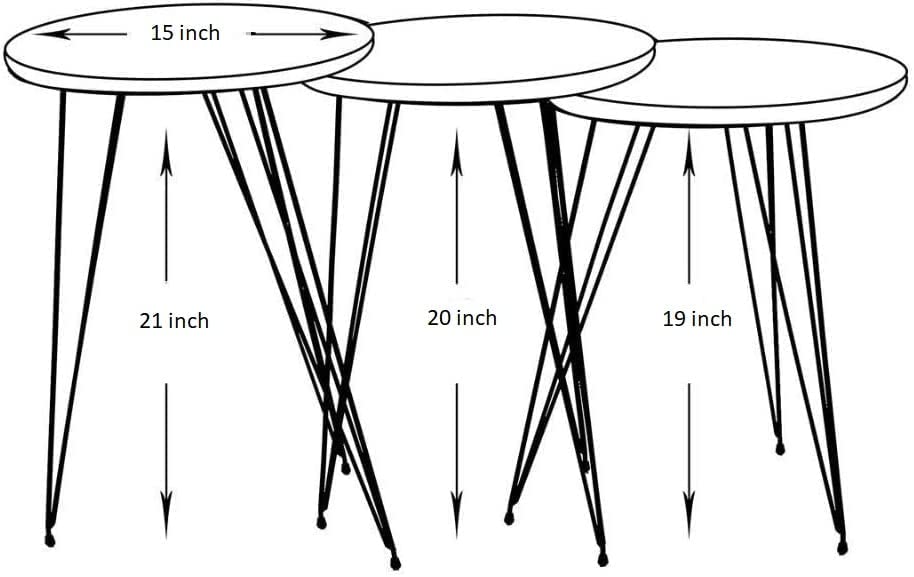 Set of 3 Round table HIGH Gloss Nesting End Tables - Round Wood Stacking Coffee Side Accent Tables with Metal Legs for Living Room, Home Office, Nightstands for Bedroom, Sturdy Easy Assembly, White/Gold - 3 Piece Modern Nesting Table Living Room SF Traders