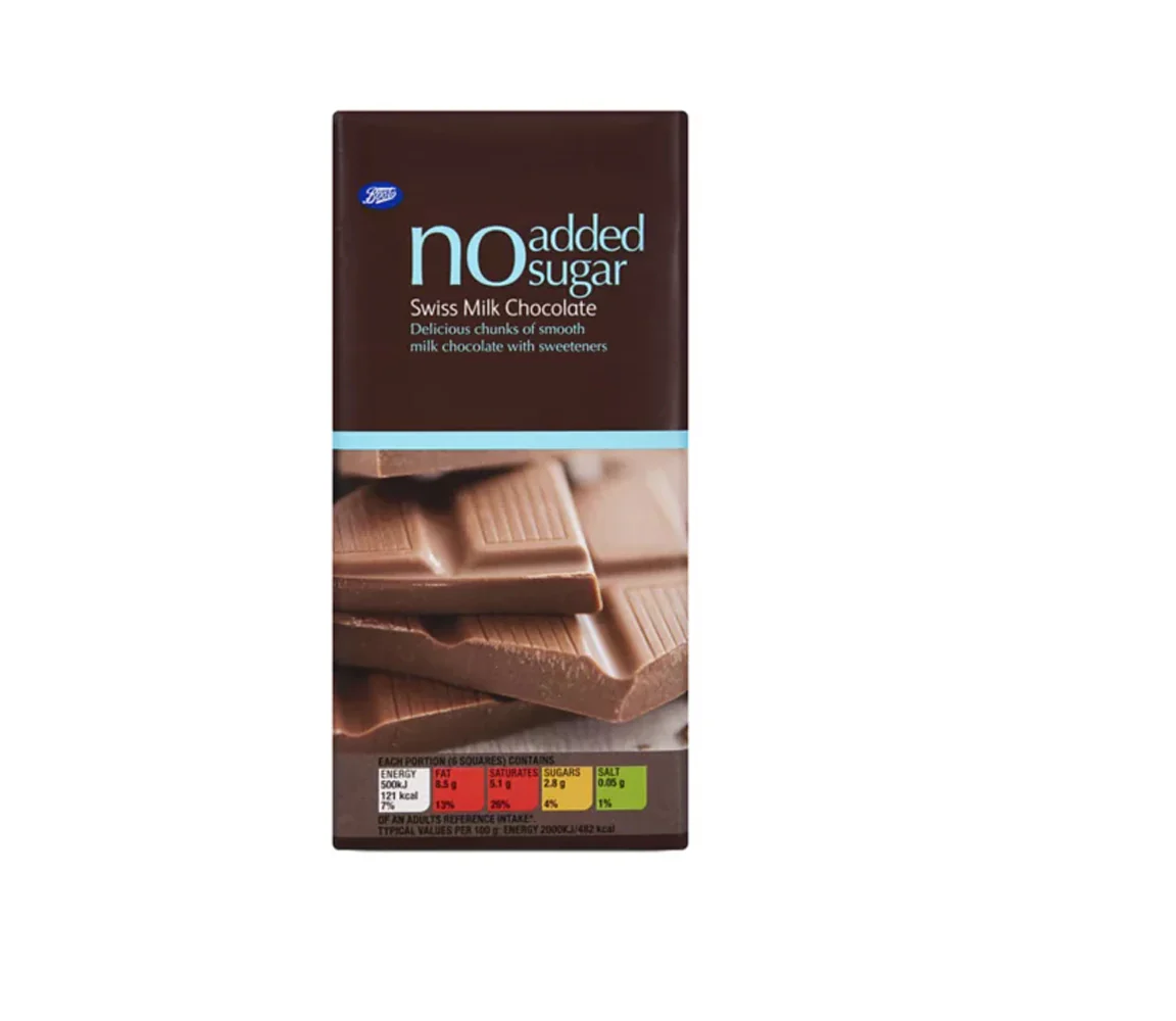 Boots No Added Sugar Swiss Milk Chocolate 100g