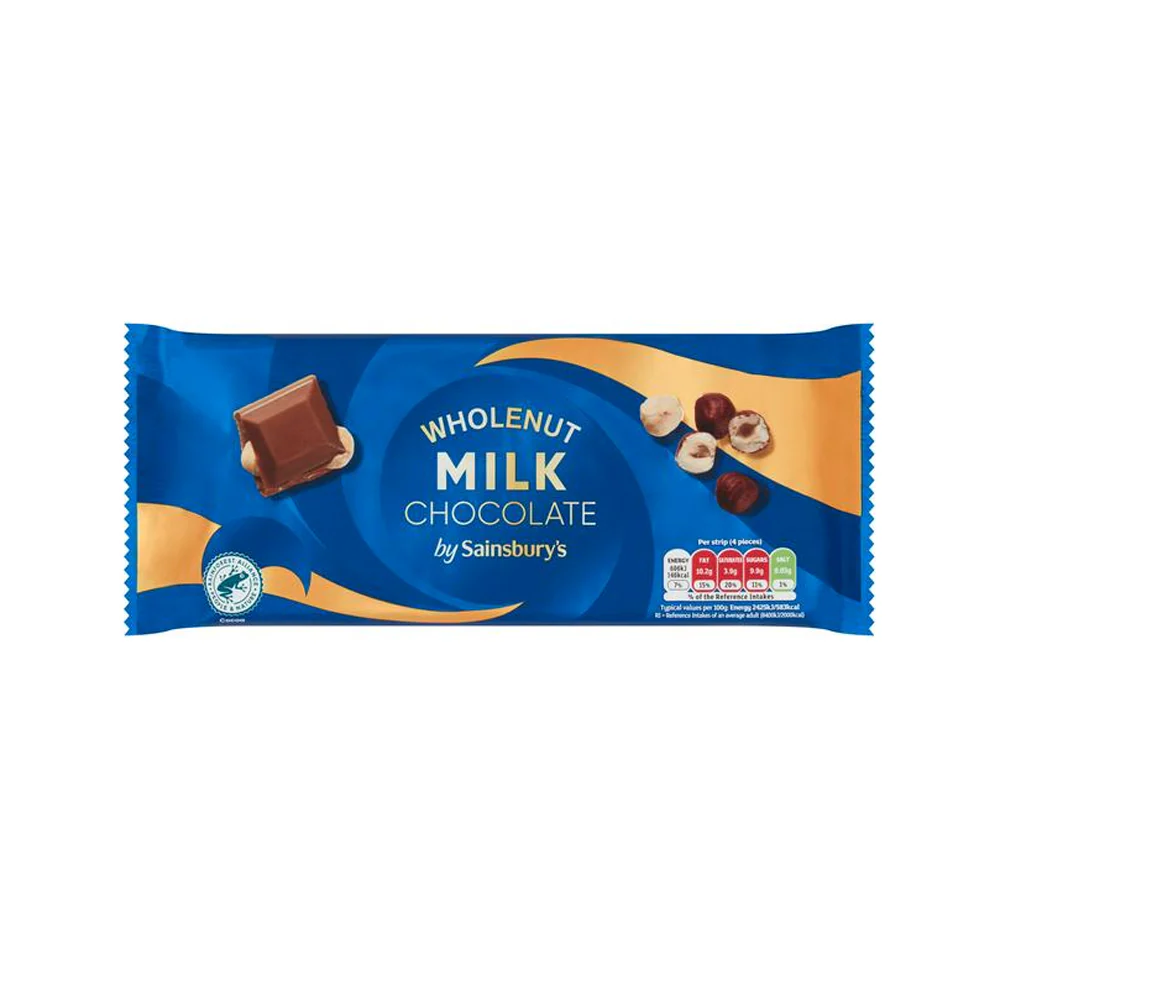 Sainbury's Wholenut Milk Chocolate Bar 200gm Sainbury's Wholenut Milk Chocolate Bar 200gm