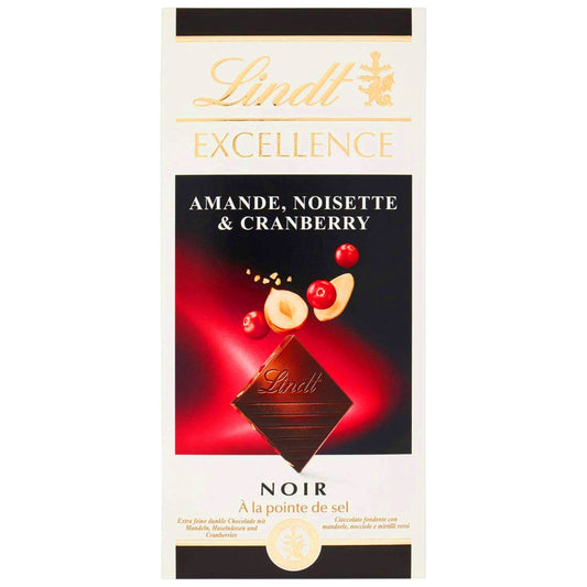 Lindt Cranberry, Almond & Hazelnut Dark Chocolate 100g