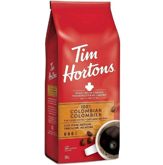 Tim Hortons 100% Colombian Dark Medium Roast Fine Grind Coffee 300g