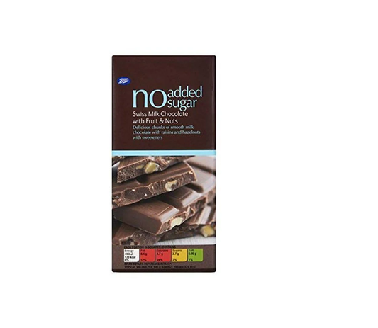 Boots No Added Sugar Swiss Milk Chocolate With Fruit & Nuts 100g