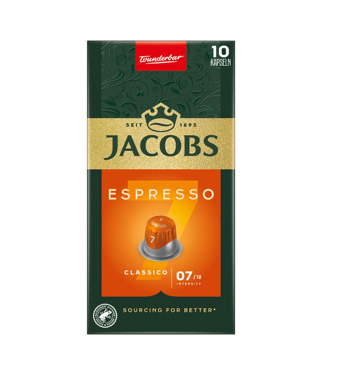 Jacobs Espresso 7 Classico, Medium Density, Balanced and Fruity Espresso Capsules, 10 Pieces