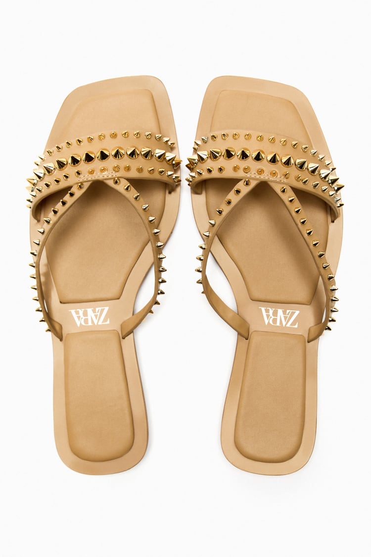 ZARA FLAT STUDDED SLIDER SANDALS SF Traders